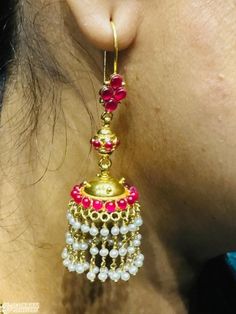 22K Gold Hoop Earrings - Gold Jhumkas (Buttalu) - Gold Dangle Earrings With Beads & Pearls - 235-235-GJH287 in 16.400 Grams Temple Jewellery Earrings, 22k Gold Earrings, Peacock Pendant, Bali Earrings, 22k Gold Jewelry