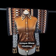 We specialise in Showmanship, Horsemanship, Western Rodeo Queen Jackets, Show shirts, Show Pad and Show vest. Unveiling our Brand New Bronze Showmanship Shirt and Pad set done by UniqueShowClothing❤️ All the designs are made with beautiful pattern and comfortable material to avoid any problems related to design and fitting with a scope of future alterations. We priorities your comfort for your riding, by using high quality strechable cloth,which gives you freedom to move effortlessly being light, cool, comfortable and stylish. In our expressive designs We also offer our customers to use Leather instead of rexin in our Swirls Pattern and in different styles, In terms of crystals and stones we use Imported Material Preciosa like in this jacket. So we offer both exclusive and inexpensive desi Fitted Long Sleeve Shirt For Western-themed Events, Fitted Brown Shirt For Rodeo, Fitted Western Shirt For Western-themed Events, Fitted Western Brown Shirt, Fitted Brown Western Shirt, Brown Fitted Western Shirt, Western Pleasure Outfit, Western Horse Riding, Horse Riding Shirt