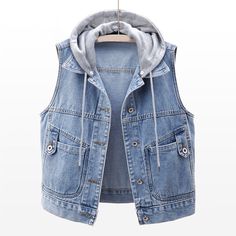 Fashion Womens Denim Vests Coats Hooded Short Outwear Color: Blue Material: Cotton Blend Asian Size: S M L XL XXL 3XL Note: Please contact with me to make sure size S: Length 51cm, Bust 82cm M: Length 52cm, Bust 86cm L: Length 53cm, Bust 90cm XL: Length 54cm, Bust 94cm XXL: Length 55cm, Bust 98cm 3XL: Length 56cm, Bust 102cm Payment Method:  All kinds of payments Shipping: I ship it to US with Standard Speedpak,it usuall need 12-18 working days Contact with me:  Please message me i will reply to Trendy Hooded Vest For Spring, Sleeveless Denim Vest For Spring Streetwear, Trendy Hooded Spring Vest, Trendy Cotton Vest Outerwear, Spring Cotton Vest For Streetwear, Sleeveless Outerwear For Spring Streetwear, Sleeveless Spring Outerwear For Streetwear, Trendy Sleeveless Denim Vest For Winter, Sleeveless Spring Streetwear Outerwear