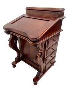 an old wooden desk with drawers on it