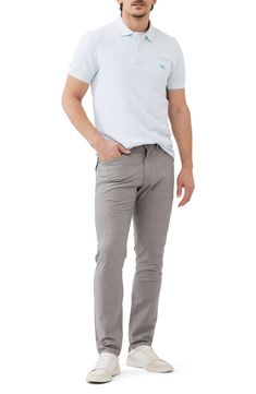 Trim and handsome, these stretchy cotton pants are cut in a straight-leg silhouette for effortless everyday style. 32" inseam; 14" leg opening; 10 1/4" front rise; 16" back rise (size 32) 98% cotton, 2% elastane Machine wash, tumble dry Imported Straight Leg Elastane Jeans For Business Casual, Fitted Cotton Pants With 5-inch Inseam, Fitted Cotton Pants With Five Pockets, Fitted Mid-rise Cotton Pants, Fitted Cotton Bottoms With Straight Hem, Everyday Bottoms With Five Pockets In Straight Silhouette, Stretch Elastane Straight Leg Chinos, Cotton Straight Leg Dress Pants With Hip Pockets, Casual Fitted Dress Pants With Straight Hem