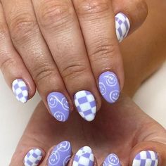 Get inspired with these stunning summer nail ideas that are both trendy and fun! Discover simple yet stylish designs perfect for the season. Whether you're looking for vibrant colors or minimalist styles, these nail ideas will keep your manicure looking fresh and fabulous. #NailIdeas #TrendyNails #FunNails #SummerNails #SummerNailsSimple Classy And Fun Nails, Purple Nails Checkered, Fun Nail Designs Purple, Pink And Blue Checkered Nails, Purple And White Checkered Nails, Geographic Nails, Purple Retro Nails, Lavender Checkered Nails, Retro Gel Nails