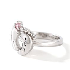 Looking for that one of a kind new mom jewelry gift? She's certain to love our adorable Baby Feet Personlized Ring. Perfect for wearing on its own or stacking with other rings, it's just right for pairing with all of mom's favorite looks while keeping thoughts of her little one close to her heart. This engraved jewelry gift is perfect for any occasion – whether a birthday or holiday is coming, or if you're simply searching for the ideal way to celebrate her new baby's birth! A sparkling birthstone in your choice of colors provides a hint of color and sparkle. Choose baby's name, mom's name, or even a meaningful word to make this gift an extra-special one she'll cherish for years to come. Weight: 2.3 gWidth: 2 mmHeight: 3 mmThickness: 0.9 mmMaterial: 925 SilverPlating Color: Silver Customizable Silver Birthstone Promise Ring, Nickel-free Pink Rings For Gifts, Customizable Silver Birthstone Ring For Wedding, Customizable Sterling Silver Birthstone Promise Ring, Stackable Toe Ring Jewelry For Promise, Pink Stackable Jewelry For Mother's Day, Adjustable Pink Personalized Rings, Mother's Day Wedding Sterling Silver Birthstone Ring, Silver Birthstone Ring For Mother's Day Wedding