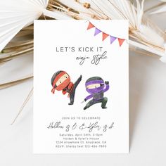 Joint Ninja Birthday Party Invitation. You can use one name or two names.
Ready to be personalized by you! Karate Theme Birthday Party, Ninja Party Ideas, Karate Birthday Invitations, Ninja Party Invitations, Ninja Birthday Party Ideas, Ninja Birthday Party Invitations, Ninja Themed Birthday Party, Purple Ninja, Karate Birthday Party