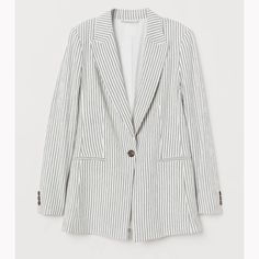 New With Tags, Never Worn. H&M Striped Blazer. Size 4. H&m White Blazer For Work, White H&m Blazer For Work, H&m Casual Summer Outerwear, White Fitted Outerwear By H&m, Chic White H&m Outerwear, H&m White Outerwear For Work, White H&m Outerwear For Work, Chic Summer Outerwear By H&m, Casual Tailored H&m Blazer