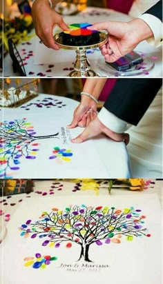 someone is doing something on the table with confetti and fingernails to make it look like they are getting married