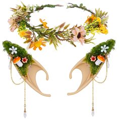 PRICES MAY VARY. [Mushroom Elf Ears]: Our Forest Fairy Ears and Butterfly Flower Crown are 100% handcrafted and durable, With its superior material, light and durable, this exquisite elf mushroom earrings offer you a comfortable wearing experience. These fantasy forest elf ears are suitable for everyone who looks for beauty [Mushroom Fairy Ears]: These gorgeous mushroom elf ears are extremely luxurious looking and beautifully accents virtually any style. And can provide a fantasy fairy-like atmo Homemade Elf Ears, Forest Fairy Headpiece, Green Mushroom Hat, Forest Fae Costume, Fairycore Cosplay, Mushroom Fairy Costume, Autumn Fairy Costume, Mushroom Crown, Flower Fairy Costume