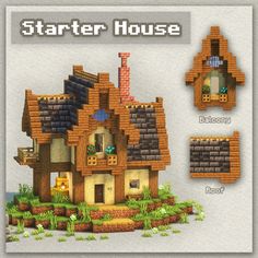 an image of a house made out of wood and bricks with the words starter house below it