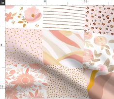 an image of fabric with flowers and stripes on it, as well as the ruler