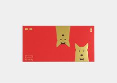 a red card with two dogs wearing bow ties on it's front and back