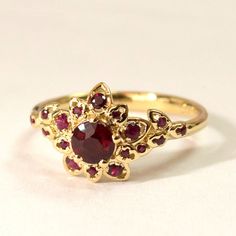 Ruby Art Deco Petal Engagement Ring No.2B  - 14K Gold and Ruby engagement ring, leaf ring, flower ri Petal Engagement Ring, Engagement Ring Leaf, Natural Ruby Ring, Earthy Outfits, Ring Flower, Engagement Pics, Ruby Engagement Ring, Ink Drawings, Leaf Ring