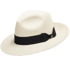 Authentic Classic is a classic fedora with a reinforced hand-blocked center dent crown that features a medium snap brim, a simple black grosgrain hatband, and a smooth twill sweatband. The brim is reinforced to hold its shape. This item is a genuine Panama Hat handwoven in Ecuador. Material: 100% Toquilla Straw Brim: 3 inches approx. Crown: 4 1/8" center dent approx.Hatband: 1 1/2" grosgrainClimate: Sun Handwoven in Ecuador. Hand-finished in the US. Measurements are approximate, this is a handwo Classic Solid Fedora Hat Bands, Elegant Brimmed Hat, Classic Flat Brim Fedora For Travel, Modern Wide Brim Hat For Formal Occasions, Classic Black Panama Hat, Classic Solid Panama Hat, Classic Solid Panama Hat With Brim, Classic Solid Brimmed Panama Hat, Classic Brimmed Panama Hat In Solid Color