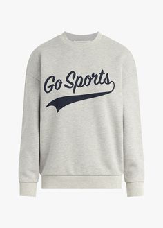 GO SPORTS SWEATSHIRT Sports Crewneck, Sports Sweatshirt, Bold Lettering, Single Breasted Coat, Favorite Daughter, Sports Sweatshirts, Denim Maxi Skirt, Pleated Maxi Dress, Tall Model