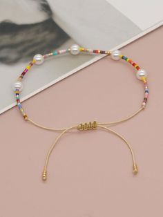 Color: Multicolor Material: Glass Product Measurements in cm : Size Length one-size 28 Pearl Decor, Women Bracelet, Bracelet Women, Stackable Bracelets, Bracelets And Charms, Womens Bracelets, Beaded Bracelet, Fashion Watches, Faux Pearl