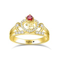 PRICES MAY VARY. Material: It is made of 925 Sterling Silver. DESIGN: Customized sweet 15 crown ring with birthstone. Engrave name or text on the ring band. It is a special 15th birthday birthstone name ring for women. SIZE: All sizes are in US sizing. Ring’s size is from size 5 to 14. It is a easy way to measure your finger size that wrap your finger by a string, then measure the string length to make sure your finger size. GIFT: It is ideal for customizing as a gift for your mother, wife, girl Sweet 16 Rings, Sweet 16 Crowns, 16 Rings, Crown Rings, Sweet 16 Party Decorations, Quinceanera Jewelry, Sweet 15, Birthday Ring, Crown Ring