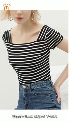 https://graphictee.co/product/square-neck-striped-tee/?idea-p-jc-039 Basic Striped Short Sleeve Tops, Striped Stretch Short Sleeve T-shirt, Stretch Striped Short Sleeve T-shirt, Black Stretch Cotton Tops, Striped Stretch T-shirt With Short Sleeves, Black Fitted Summer Top, Black Fitted Top For Summer, Trendy Black Fitted Top, Black Fitted Cotton T-shirt