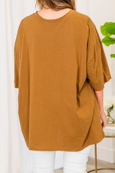 Embrace comfort and style effortlessly with this top! This deep camel versatile top is perfect for a casual day out on the town, and can be easily paired with skinnies or leggings! The raw hemlines adds a touch of uniqueness to your look! Get ready to feel comfortable and confident in this top! 100% Cotton Wedge Heel Sneakers, Summer Swim Suits, Midi Dress Party, Jumpsuit Shorts Rompers, Top Graphic Tees, Maxi Dress Party, Sandals For Sale, Cami Tanks, Shop Maxi Dresses