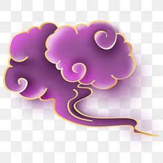 an image of a purple cloud with gold swirls on the side, transparent background