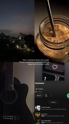 an image of a guitar and drink in a jar with the caption's description below it