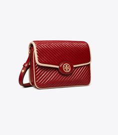 Robinson Patent Quilted Shoulder Bag: Women's Designer Shoulder Bags | Tory Burch Kira Chevron, Quilted Shoulder Bag, Tory Burch Robinson, Womens Designer Handbags, Designer Shoulder Bags, Tory Burch Bag, Footwear Design Women, Vintage Bags, Flap Bag