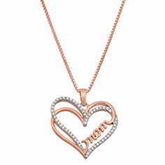 Lined with round-cut diamonds, this mom heart pendant necklace will be sure to melt her heart. Click on this JEWELRY & WATCHES GUIDE to learn about fit, styles, materials and more! Lined with round-cut diamonds, this mom heart pendant necklace will be sure to melt her heart. Click on this JEWELRY & WATCHES GUIDE to learn about fit, styles, materials and more! FEATURES Dimensions: 20mm x 20mm Chain length: 18 in. Chain type: box Clasp: spring-ring Metal: sterling silver Plating: 10k rose gold Fin Diamond Accents Necklace For Mother's Day Gift, Mother's Day Necklace With Diamond Accents As A Gift, Diamond Jewelry For Anniversary And Mother's Day, Diamond Accent Necklace For Anniversary And Mother's Day, Diamond Accents Necklace For Anniversary And Mother's Day, Mother's Day Anniversary Necklace With Diamond Accents, Mother's Day Anniversary Necklaces With Diamond Accents, Diamond Jewelry Gift For Mom, Diamond Accented Jewelry For Anniversary On Mother's Day