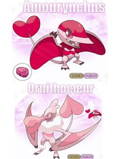 two different types of pokemons with pink and red colors, one in the shape of heart