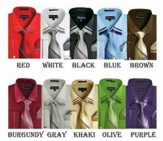 Men's Dress Shirt with Matching Tie and Handkerchief SG28 Description: Comes with free matching tie and handkerchief 65% Polyester 35% Cotton Milano Moda brand Available in 10 colors: black, light blue, brown, burgundy, gray, khaki, olive, purple, red, white* *Due to varying color display of different brand monitors, actual color may differ slightly from photo Men's Dress Shirt Size (All measurements in inches) Shirt With Tie, French Cuff Dress Shirts, Solid Dress Shirt, French Cuff, Set Style, Cufflink Set, Shirt Dress Style, Shirt Dress Casual, Long Sleeve Plaid