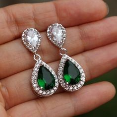 Emerald Green Earrings Bridal Green Jewelry Wedding | Etsy Green Pear-shaped Earrings For Formal Events, Teardrop Chandelier Earrings With Sparkling Stones For Gift, Hand Set Teardrop Chandelier Earrings For Gift, Sparkling Teardrop Chandelier Earrings As Gift, Sparkling Teardrop Chandelier Earrings For Gifts, Cubic Zirconia Drop Bridal Earrings As Gift, Bridal Drop Earrings With Cubic Zirconia As A Gift, Bridal Drop Earrings With Cubic Zirconia, Emerald Jewelry With Matching Earrings For Wedding