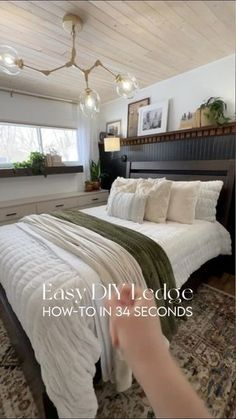 a bedroom with a bed, dresser and window in the background that says easy diy decor how to in 48 seconds