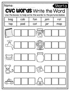 cvc words write the word worksheet with pictures to help students practice their writing skills