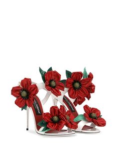 Dolce & Gabbana floral-detail high-heel Sandals - Farfetch Flower Heels, Floral Embellishment, Embellishment Details, Floral Heels, Open Toe High Heels, Leather Floral, Slingback Sandals, Dolce E Gabbana, Diy Schmuck