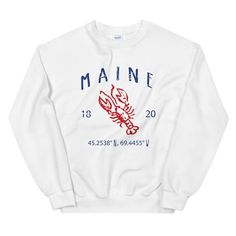 A sturdy and warm sweatshirt bound to keep you warm in the colder months. The Maine Vintage Style Crewneck Sweatshirt is a pre-shrunk, classic fit sweater that's made with air-jet spun yarn for a soft feel and reduced pilling. * 50% cotton, 50% polyester * Pre-shrunk * Classic fit * 1x1 athletic rib knit collar with spandex * Air-jet spun yarn with a soft feel and reduced pilling * Double-needle stitched collar, shoulders, armholes, cuffs, and hem Gift messaging is printed on packing slip. Comfortable Crew Tops With Letter Print, Comfortable-fit Letter Print Crew Tops, Basic Crew Neck Top For College, Relaxed Fit Crew T-shirt For College, Oversized White Pre-shrunk Sweatshirt, Casual Crew Neck Top With Screen Print, Casual Pre-shrunk Crew Neck Top, Oversized Casual Sweatshirt, Comfortable Crew Neck Sweatshirt With Screen Print