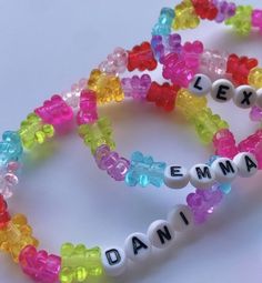 PERSONALIZED Gummy / Teddy Bear Bracelet Made using Clear Multi-Color Bear Beads & Double Strung elastic cord. You will receive (1) Bracelet Gummy Bear Theme Party, Gummy Bear Activities, Cute Personalized Jewelry For Party Favors, Playful Customizable Beaded Bracelets For Gifts, Personalized Kawaii Multicolor Jewelry, Kawaii Multicolor Personalized Jewelry, Personalized Multicolor Bracelets For School, Playful Handmade Jewelry For Party Favors, Playful Handmade Jewelry For Parties