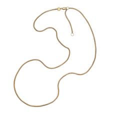 This versatile small box chain can be adjusted from 23" to 25" depending on your neckline. Style it with one (or multiple) of our many charms to complete the look. - Gold vermeil, sterling silver- 23/25" length- Approximately 10.08 grams - Lobster clasp closure Yellow Gold Link Charm Necklaces With Adjustable Chain, Elegant Everyday Charm Necklace With Rolo Chain, Classic 14k Gold Charm Necklace With Cable Chain, Classic Jewelry With Adjustable Chain And Round Pendant, Yellow Gold Oval Link Charm Necklace With Adjustable Chain, Classic Jewelry With Cable Chain And Round Pendant, Adjustable Chain Necklace For Everyday Fine Jewelry, Sterling Silver Cable Chain Necklace In Yellow Gold, Classic Pendant Jewelry With Adjustable Chain