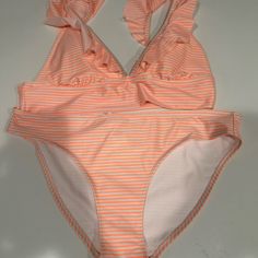 Smoke Free Home Nwot Aerie Orange And White Striped Two Piece Size M Striped Two Piece, Aerie Swim, Cute Bikinis, Orange White, Summer Sale, Color Orange, Womens Swim, White Stripe, Ruffles