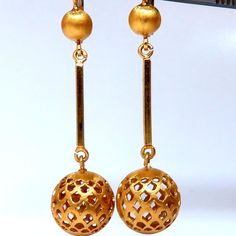 Mediterranean Islands Vintage Earrings Dangle Open Ball Work Measurements: 2 Inch Long 12mm Diameter Of Ball Comfortable Lever Clip 7 Grams / 18kt. Yellow Gold Earrings Are Gorgeous Made Yellow Gold Plated Formal Earrings, Yellow Gold Plated Earrings For Formal Occasions, Formal Yellow Gold Plated Earrings, Elegant 22k Gold Yellow Earrings, Elegant 22k Gold Round Earrings, Mediterranean Islands, Vintage Mediterranean, Silpada Earrings, Pearl Teardrop Earrings