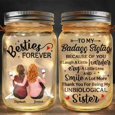 two mason jars with sayings on them