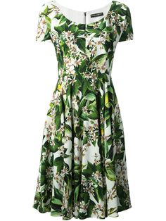 Dolce & Gabbana Floral Dress in Green (white) Bridal Party Attire, Wardrobe Makeover, Daytime Dresses, Flared Dress, Green Floral Dress, White Floral Dress, Midi Length Dress, Girly Outfits