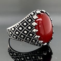 Sterling Silver Ring , Agate Stone Ring , Minimal Silver Ring , Handmade Ottoman Style Ring , 925k Sterling Silver Ring , Gift For Him  ★Item Details * Gender : Male / Female * Material : 925K Sterling Silver * Total weight :  9 Grams * Gemstone :  Red Agate  Stone ✔ Ready to Ship in 1-2 Business Days .. ✔ Shipped to the Worldwide 1-5 business days with free shipping... ✔ The product will be sent to you with a handmade wooden box to avoid any damage during shipping... ✔ Visit our store, browse o Silver Carnelian Ring As A Gift, Silver Carnelian Rings For Gift, Silver Carnelian Ring Stamped 925, Silver Carnelian Gemstone Rings, Silver Carnelian Wedding Rings, Adjustable Silver Carnelian Rings, Classic Rings With Natural Stones, Handmade Agate Signet Ring, Silver Agate Rings For Wedding