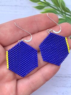 Royal Blue Seed Bead Earrings Geometric Earrings Blue Hexagon - Etsy Handmade Blue Geometric Earrings, Hexagon Earrings, Minimal Earrings, Earrings Geometric, Yellow Earrings, Earrings Blue, Seed Bead Earrings, Modern Earrings, Geometric Earrings