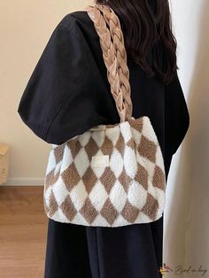 Bird in Bag - Fashionable Plaid Shoulder Bag Tote Bag with Large Capacity for Casual Everyday Use Friend Gathering, Friends Gathering, Plaid Fashion, Shoulder Tote Bag, Casual Everyday, Bird In Bag, Shoulder Tote, Womens Tote, Color Khaki