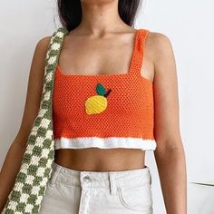 Cute Fruit Crochet Tophandknitted Women Tank Topsummer - Etsy Myanmar Knit Crochet Top For Summer, Summer Cotton Crochet Top With Open Knit, Cotton Open Knit Crochet Top For Summer, Cute Sleeveless Crochet Cotton Top, Cute Knit Tops For Summer, Summer Crochet Lace Top Made Of Yarn, Fitted Orange Crochet Top For Summer, Cute Sleeveless Crochet Top For Beach, Summer Knitted Beach Tops