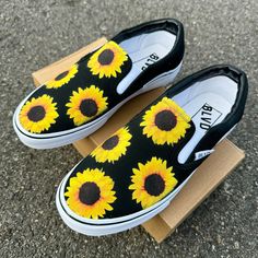 Beautiful Sunflowers on the tops of these BLVD Original Shoes. These shoes have canvas uppers. Vulcanized waffle rubber outsoles. For Men and Women. The ink is permanent and will never come off. Made in the USA. This price includes everything: shoes, artwork, and shipping. Sizes listed are in US sizing scale. Shoes run true-to-size. If you have any issues with your order, please feel free to reach out to us and we will be more than glad to help you! Summer Skate Shoes With Rubber Sole And Round Toe, Non-slip Slip-on Canvas Shoes For Streetwear, White Slip-on Canvas Shoes With Rubber Toe Cap, Slip-on Canvas Shoes With Rubber Toe Cap For Streetwear, Spring Canvas Skate Shoes With Rubber Sole, Summer Canvas Shoes With Vulcanized Sole, Summer Skate Shoes With White Rubber Sole, Summer Vulcanized Sole Canvas Shoes, Summer Skate Shoes With Vulcanized Sole