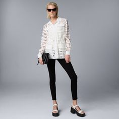 Women's Simply Vera Vera Wang Eyelet Jacket Vera Wang Collection, Petite Size Chart, Simply Vera Wang, White Party, Simply Vera, Womens Size Chart, Vera Wang, Petite Size, Warm Weather