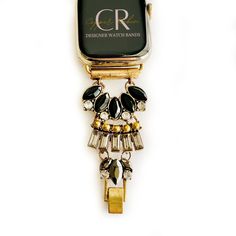 Dress up your everyday look with one of our custom-made jewelry watch bands! This is sure to be a gift that will please the girl who has everything or maybe just wants everything. This Multi-toned gold, black onyx and crystal statement bracelet Apple Watch Band is one of Copper Robin's best-selling bands. Available in Apple watch sizes 38mm, 40mm, 41mm, 42mm, 44mm, 45mm, 46mm, and 49mm It will fit all series of apple watches. Series 1-10 and SE. Available in Rose Gold, Gold, and Silver. Sizing: Elegant Metal Watch Bands As Gift, Timeless Black Watch Band As Gift, Elegant Adjustable Apple Watch Band, Adjustable Metal Elegant Watch Bands, Elegant Black Metal Watch Accessories, Luxury Black Metal Watch Accessories, Black Metal Watch Accessories With Bracelet Strap, Vintage Adjustable Bracelet Strap Apple Watch Band, Black Metal Watch Bracelet Strap