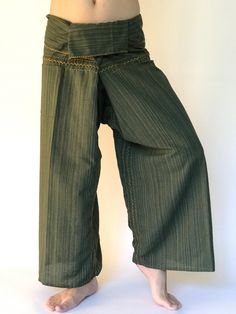 "Unisex Thai fisherman pants. One size fits all. You can wear in many occasions, casual wear, yoga wear, maternity wear, relax at home, travel etc. If you are looking for some pants that you can wear everywhere, comfortable, relax and Easy to wear. Thai fisherman pants is Answer!! Nice gift for yourself or your lover One pocket on the side for storing your items such as wallets, mobile phones, etc Approx. Measurements: One size can fits most and 1 Pockets Measurement Waist 27\" (69 cms) Length 4 Traditional Straight Leg Cotton Bottoms, Casual Bottoms For Meditation, Wide Leg Cotton Pants For Meditation, Green Cotton Stretch Yoga Pants, Relaxed Fit Straight Leg Harem Pants For Yoga, Casual Full-length Pants For Meditation, Casual Long Pants For Meditation, Green Full-length Yoga Bottoms, Full-length Cotton Yoga Bottoms