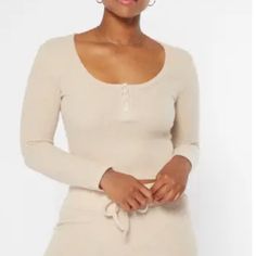 Treat Yourself To All-Day Cozy In This Softer-Than-Cashmere Hacci Knit Henley Featuring A Scoop, Snap Neckline And Skimmer Length Fit. Crop Length 20" Length (Size Small) 96% Polyester, 4% Spandex Machine Wash Imported Model Is Wearing Size Small Beige Fitted Sweater For Loungewear, Cozy Beige Tops For Spring, Cozy Ribbed Beige Top, Beige Top For Loungewear In Fall, Beige Tops For Loungewear In Fall, Beige Top For Fall Loungewear, Beige Fall Loungewear Tops, Beige Ribbed Top For Day Out, Cozy Beige Knit Top For Loungewear