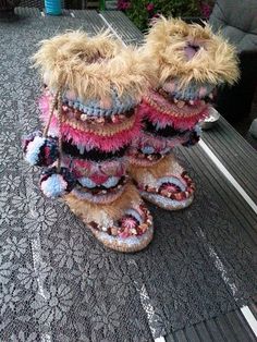 Mukluks Boots PattyLaBell by PattyLaBell on Etsy Elf Shoes Crochet, Fairy Slippers Crochet Blanket, Crochet Boots Adult, Mukluks Pattern, Funky Boots, Mukluk Boots, Boot Slippers, Colorful Slippers, Mode Crochet