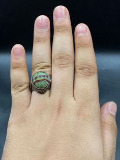 Afghani Silver Ring With Black Gabri Glass, Ring Size : 10.5 US Ring Weight : 15.6 grams Adjustable Round Multi-stone Jewelry, Adjustable Green Multi-stone Ring, Adjustable Multi-stone Rings, Green Open Ring Made Of Metal, Green Metal Open Ring, Adjustable Silver Multi-stone Rings, Unique Adjustable Ring With Round Stone, Unique Adjustable Rings With Round Stone, Unique Green Metal Ring