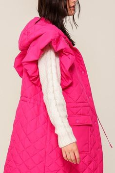 100% Polyester - hand wash dry flat Hot Pink Puff Jacket, Accessories Home, Puff Sleeve, Hot Pink, Hand Wash, Shoes Accessories, Pink